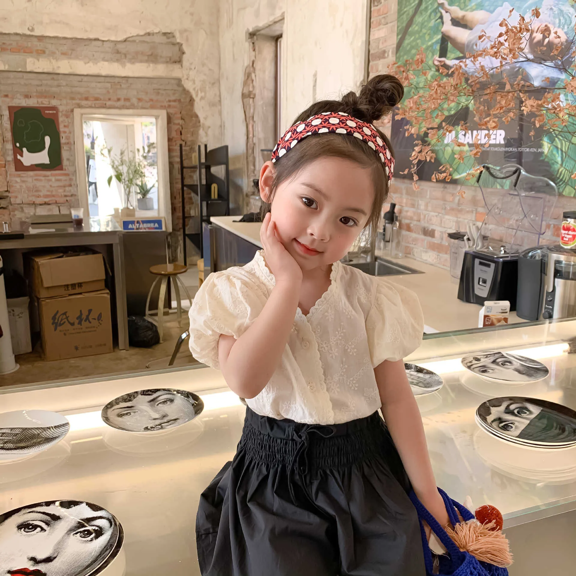 Summer Toddler Girl Bluzka japońskie style koronkowe szczyty moda na ubrania ins białe delikatne 2105298828629