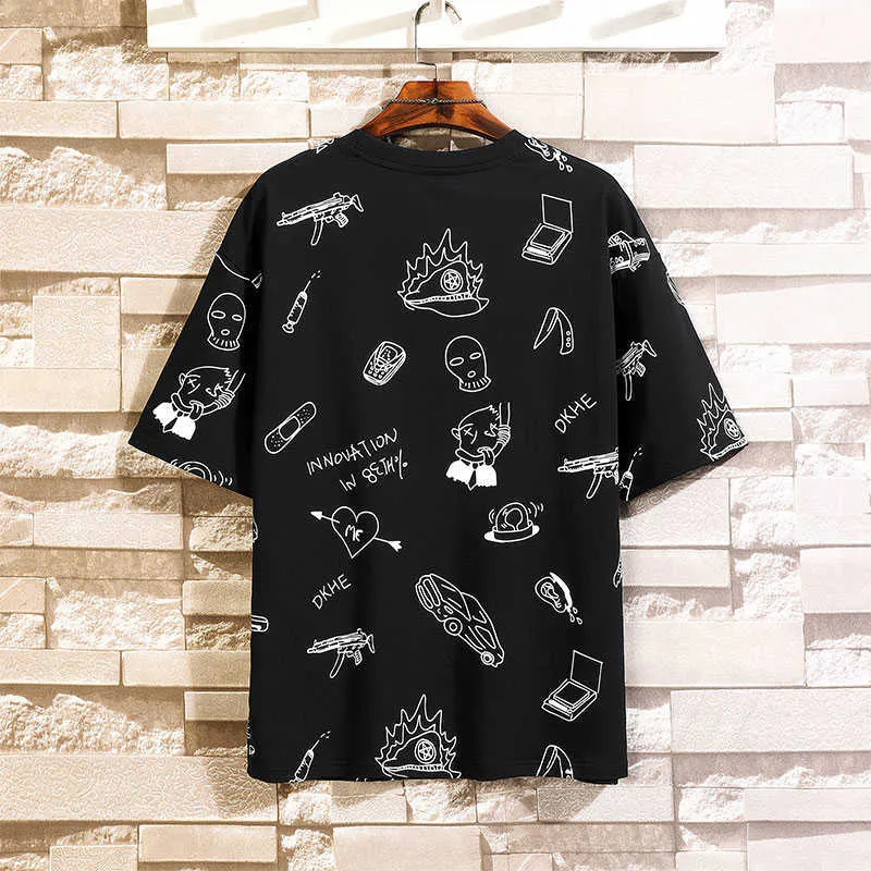 T-shirt oversize da uomo Single Road T-shirt anime in cotone con stampa completa T-shirt hip-hop maschile giapponese streetwear T-shirt harajuku uomo 210715