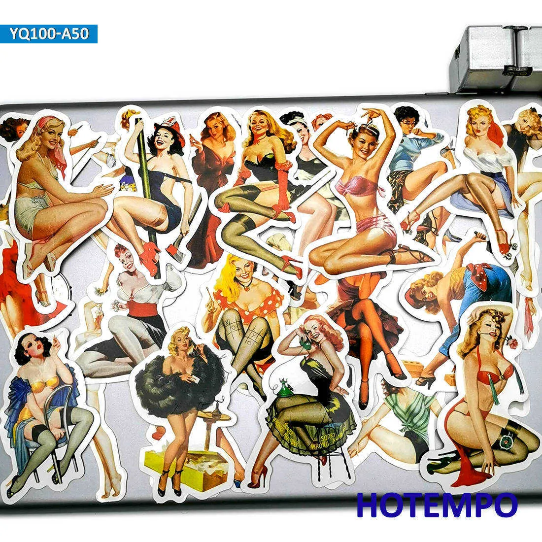 50 pçs Sexy Beauty Retrô Bonita Meia Pernuda Senhora Menina Telefone Laptop Carro Adesivos Pacote para DIY Bagagem Guitarra Skate Adesivo C262D