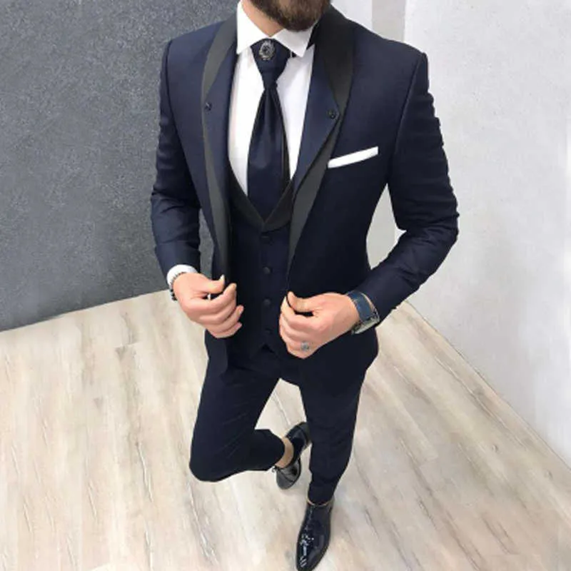 Kraliyet Mavi Resmi Erkekler Slim Fit Suits 3 Parça Düğün Smokin Için Damat Balo Erkek Moda Kostüm Ceket Pantolon Yeni Yelek Ile X0909