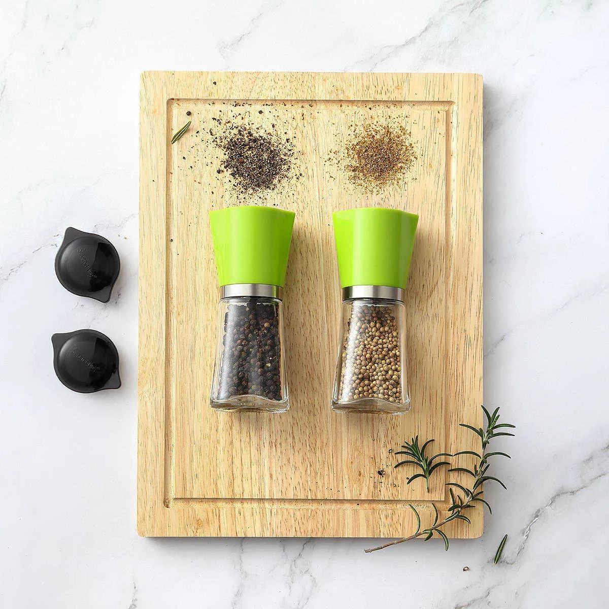 Seacreating SET 6 INCH Manual Pepper Mill Stainless Steel & Glass Salt and Grinder Kitchen Spice Tools 210611