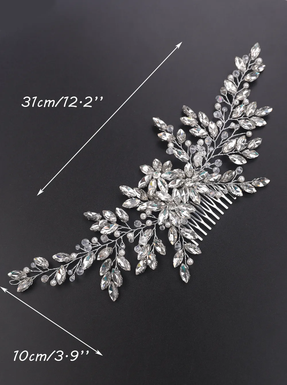 Bridal Vintage srebrne pełne norcestony duże włosy grzebieniowe shinny perły i kryształy grzebień nakrywa hEKTECKIE BRIDAL Hair Piece Wedding 2261990378