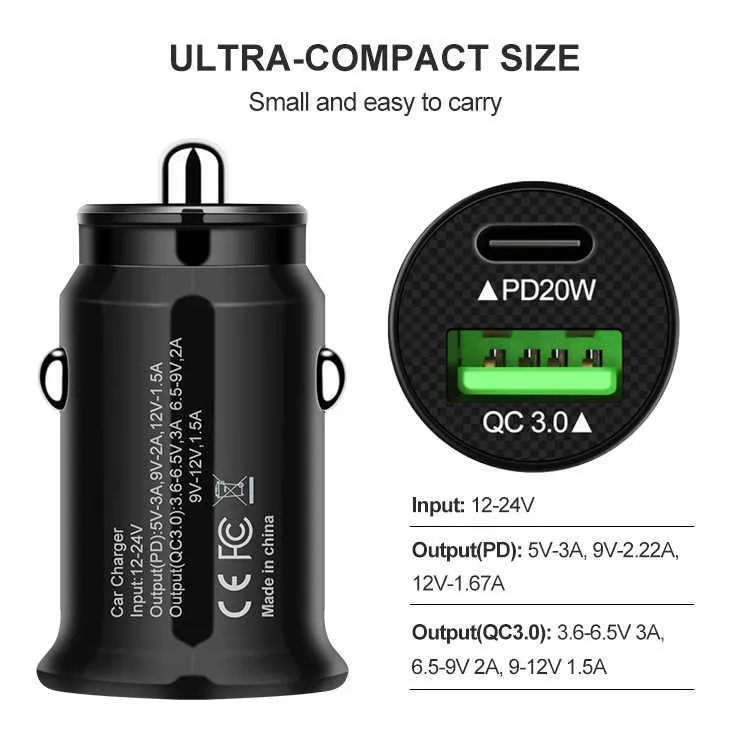 5A USB Roxgoct Car Charger Szybki ładowanie QC3.0 Typ C Kombinezon Telefon komórkowy PD 38W Szybki ładowanie Adapter do iPhone Huawei Xiaomi Samsung