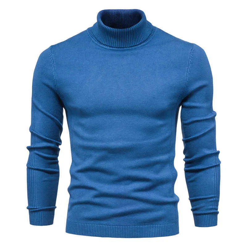 Pull à col roulé d'hiver épais pour hommes pulls décontractés col de tortue couleur unie qualité chaud pull à col roulé pull hommes 210909