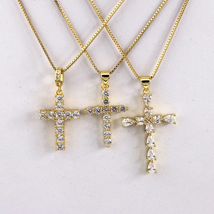 NS1082 Diamond Christian Religion de haute qualité Bijoux en acier inoxydable plaqué Gold Collier Pave Pave Collier4588741