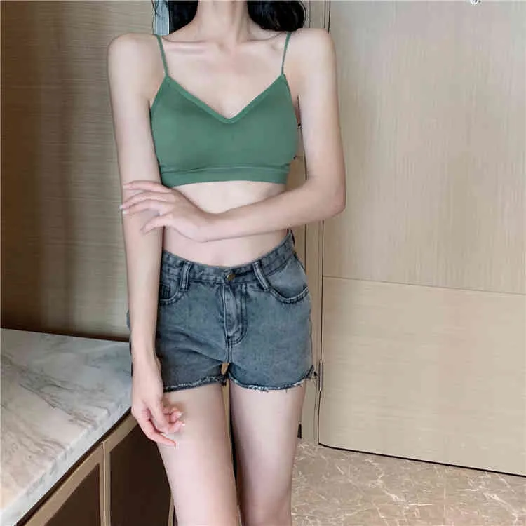 Sexy Women Crop Tops Seamless Female Tank Camis Lingerie Intimates Removable Padded Camisole Femme Sports Underwear 210507