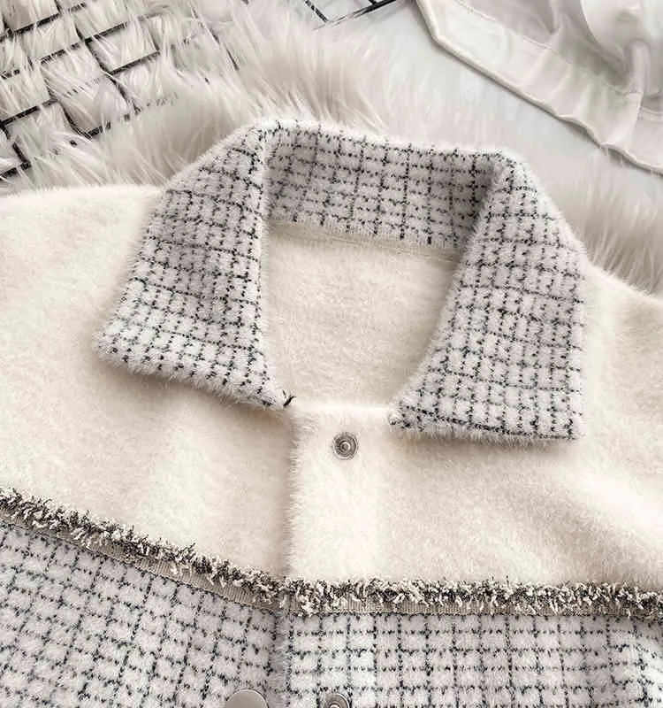 Kvinnor Vinter Cardigans Mjuk Varm Sweater Coats Knapp upp Eleganta Sticka Jackor Fake Fur Faux Mink Fur Tjock Knir Coat 210430