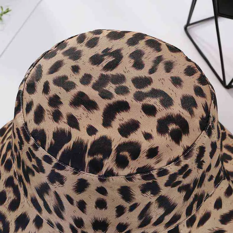 Mode Zwei Seiten Schwarz Leopard Eimer Hut Für Frauen Reversible Panama Sonne Sommer Damen Koreanische Strand Fischer Hüte G220311