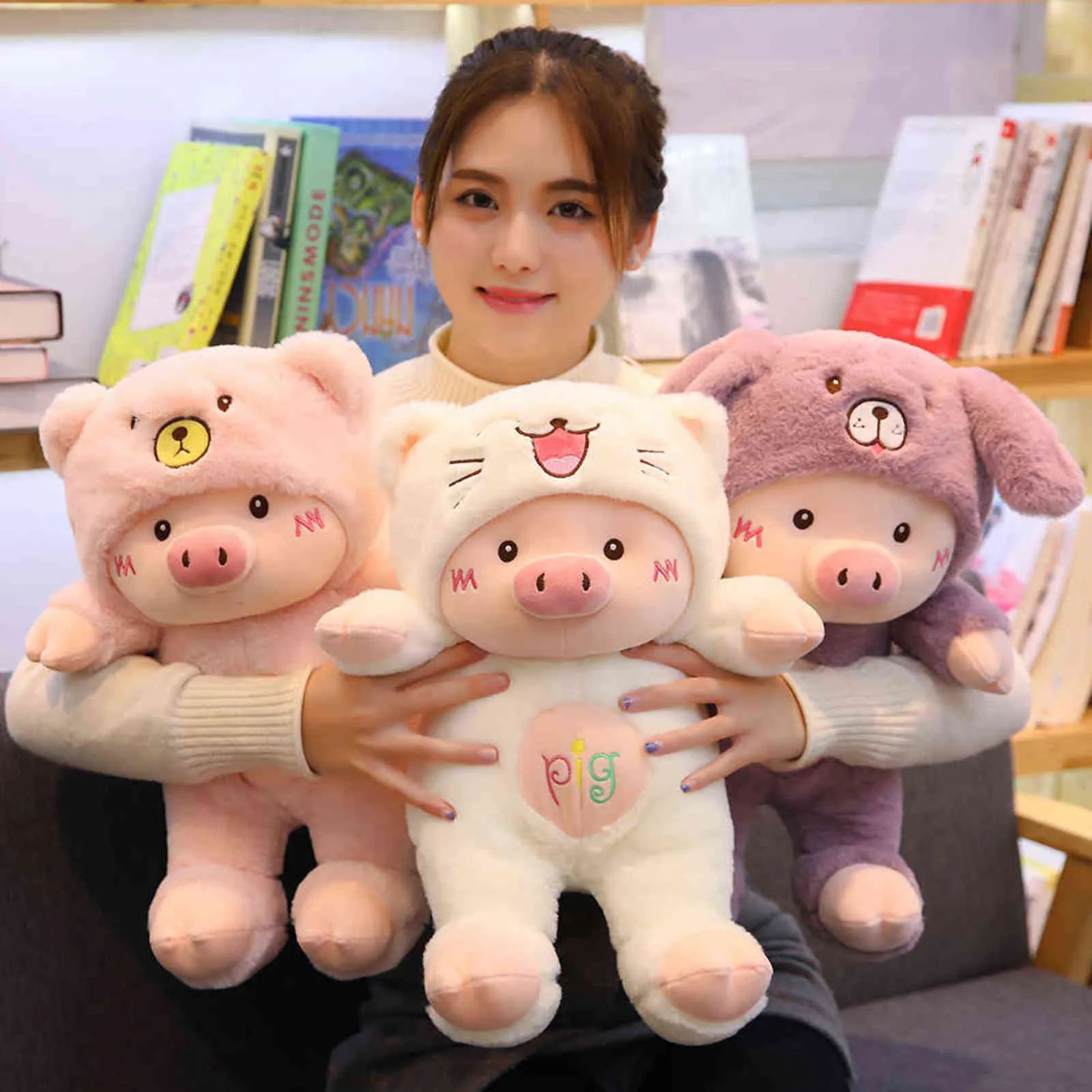 30-60cm Lovely Pig Plush Toy Creative Cosplay Cat&Bear&Dog Doll Soft Stuffed Animals Toy for Children Baby Kawaii Birhtday Gift Y211119