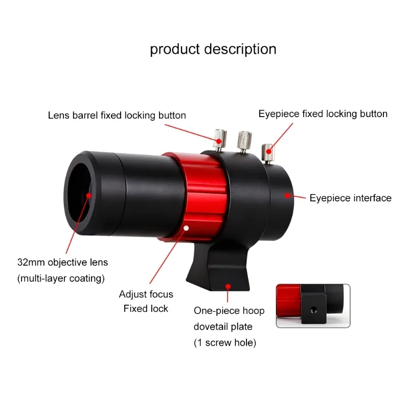 Finderscope, Lightweight Durable 32mm 1.25" Focuser Guide Scope Finderscope With Bracket Astronomical Telescope