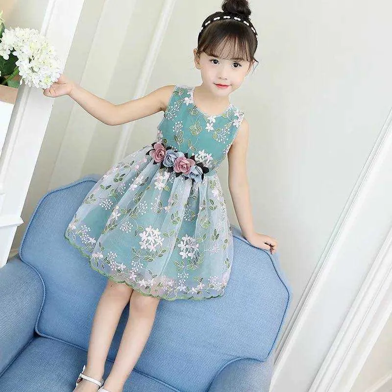 Summer Girls Dress 12 Abbigliamento bambini Abito da festa bambina 9 Abiti moda studenti 8 Bambini 7 anni Abito ricamato Q0716