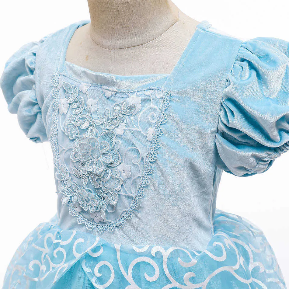 Petites filles Deluxe Cendrillon Costume Puff Sleeve Layered Hallowen Party Robe Enfants Fantaisie Anniversaire PrincDrUp Vêtements X0803