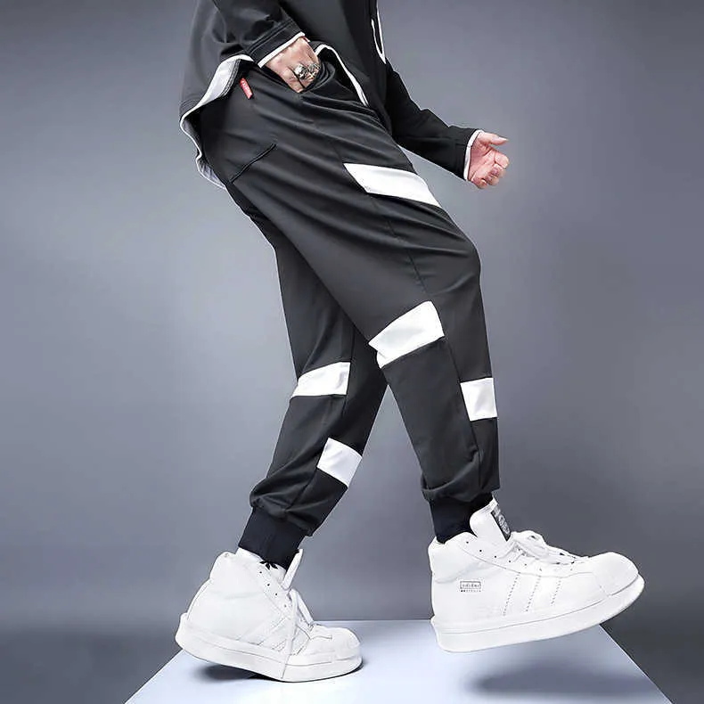 Hommes ruban noir hip hop décontracté hommes pantalons de jogging pantalons longs mode décontracté streetwear dropship x0621
