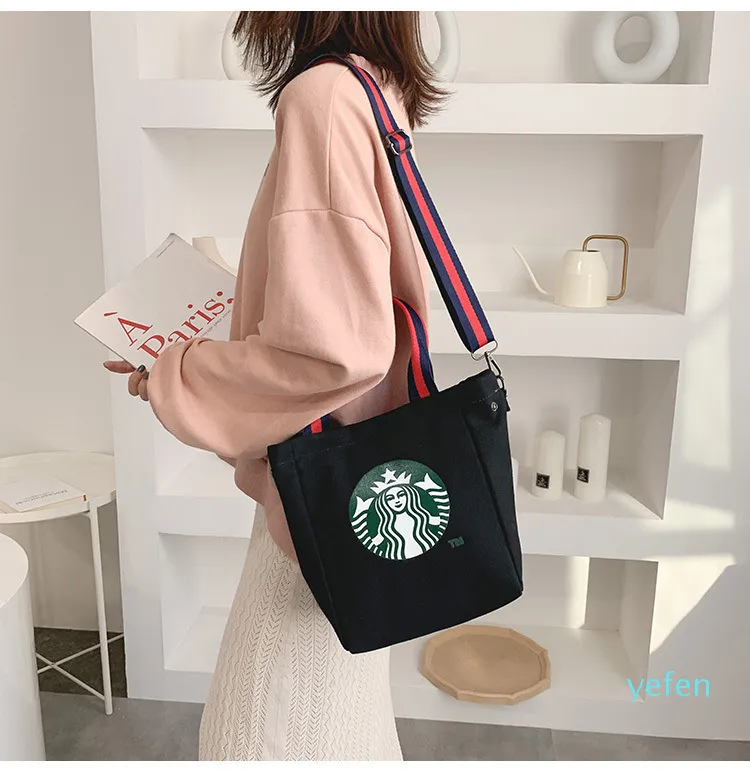 Sacos de bolsas coreanas de damas sacos de ombro de moda Starbucks Organizador de lona crossbody Fresh Lady Lady Sacos de compras S206S
