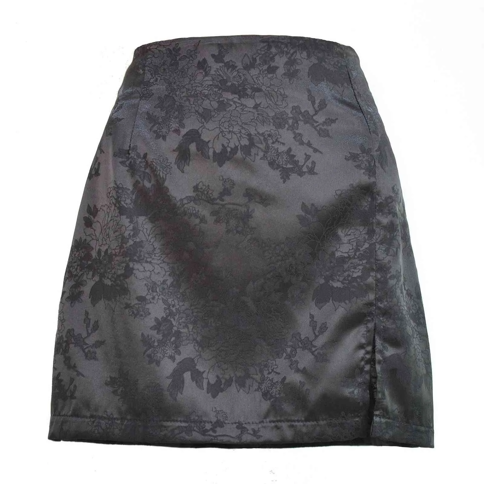Women Summer Elegant Jacquard Satin Short Skirt Sexy High Waist Split Mini Skirt Vintage Zipper Skirt High Street 210426