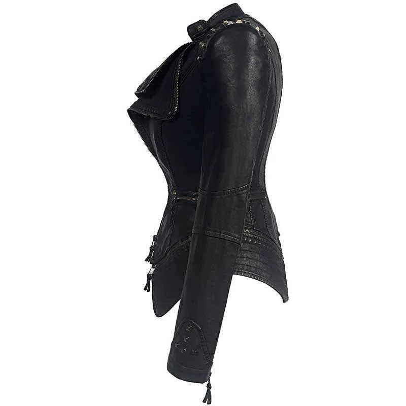Fashion Women Smooth Motorcycle Faux Leather Jackets Ladies Long Sleeve Autumn Winter Biker Streetwear Black Coat 211215