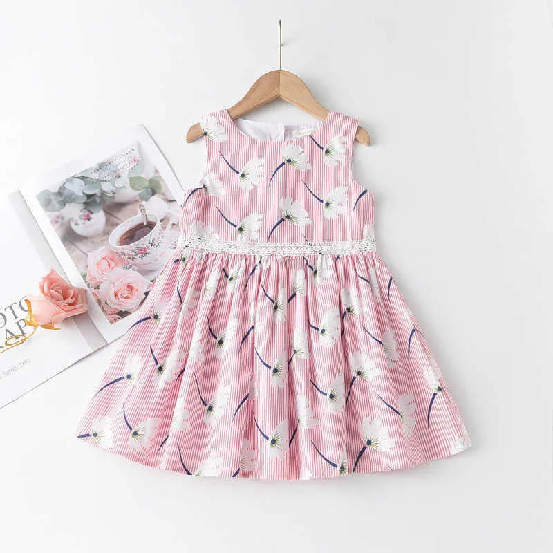 Baby Mädchen Kleider tragen Mädchen süße Blumendruck ärmelloses Kleid Kinder Kleidung Party Kleider für Mädchen Blumendruck Faltenrock Q0716