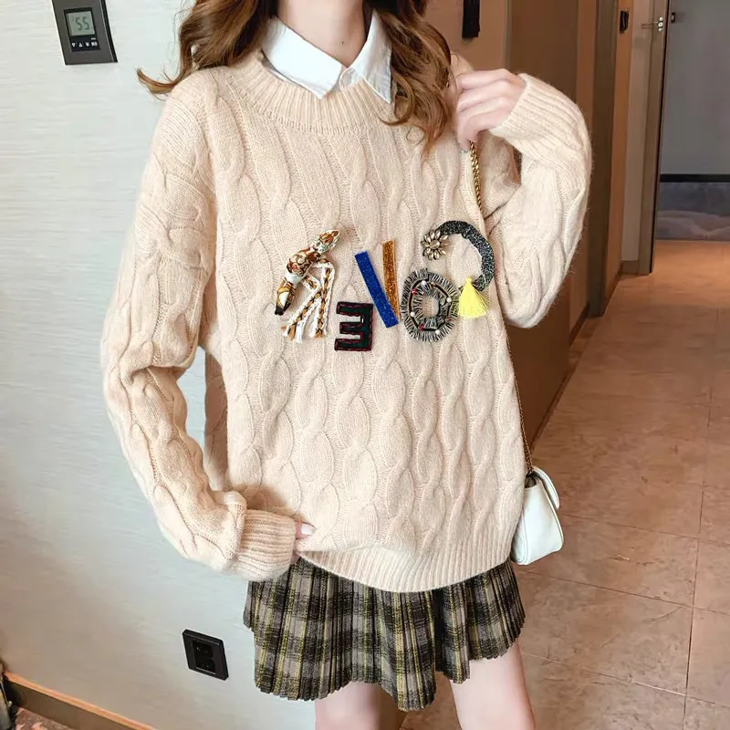 H.SA Kvinnor Casual Chic Streetwear Fashion Korean Jumpers Loose Style Oversized Tröjor Letter Winter Pull 210417