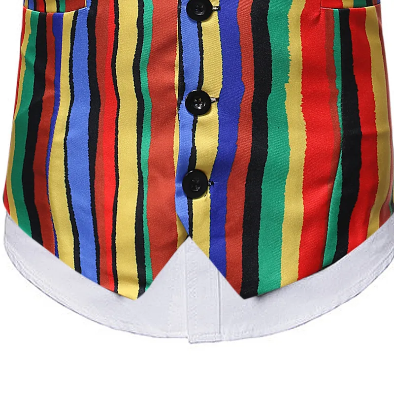 Colorful Rainbow Striped Men Vest Casual Slim Fit Vests for Men Wedding Party Stage Mens Dress Waistcoat Graffiti Gilet Male 210524