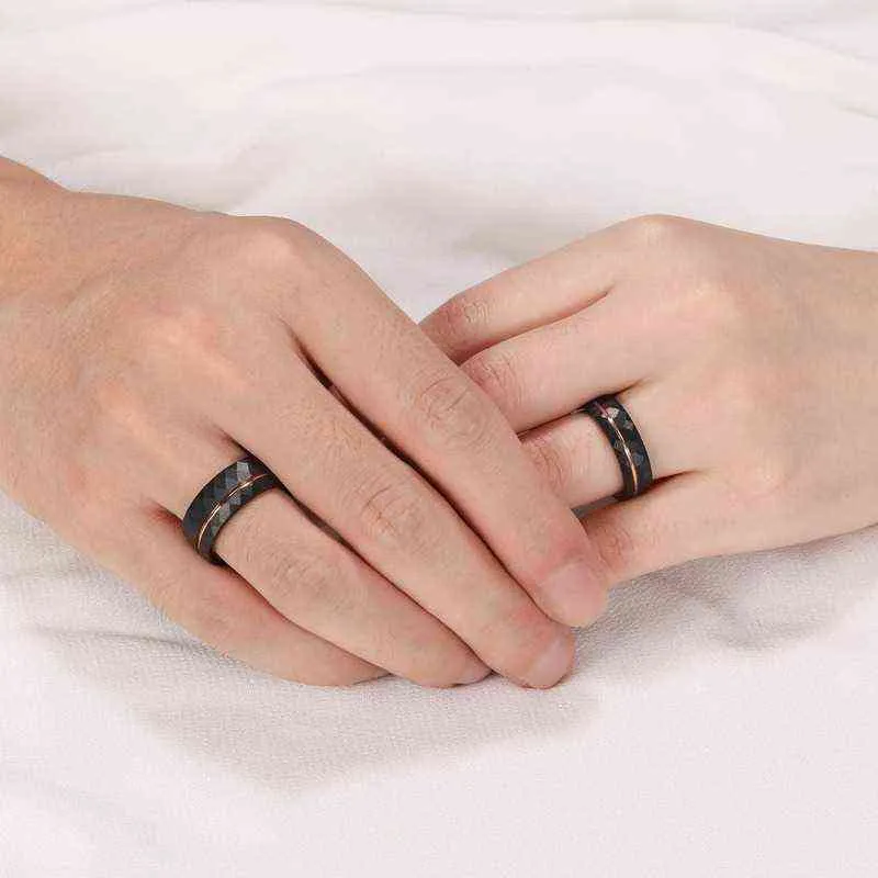 Tigrade 6 мм 8 мм черные кольца из вольфрама для мужчин и женщин, тонкое кольцо из розового золота с канавкой, кованое обручальное кольцо, комфортное обручальное кольцо, размер 5-14 211217