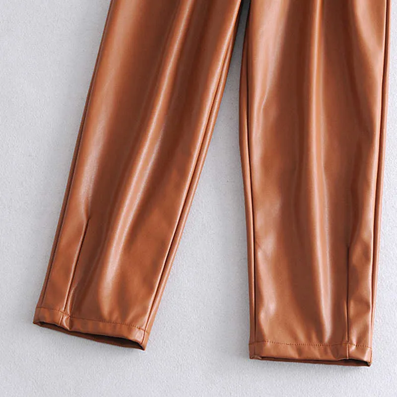 Wixra Women Suit PU Leather Pants Ladies OL Style Bottoms Female Office Wear Pants Autumn Spring High Waist Trousers Q0802