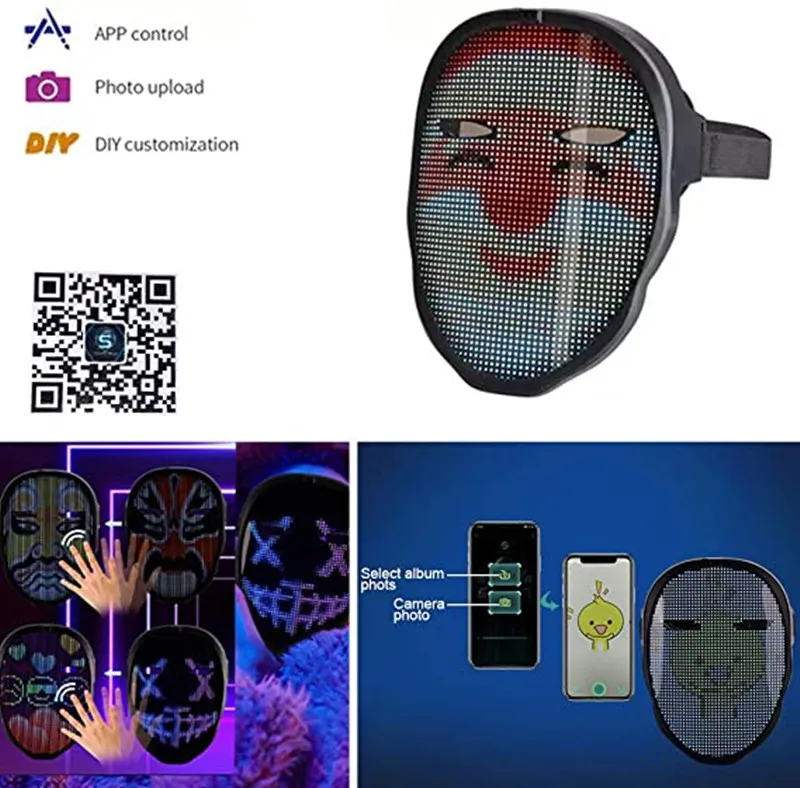 Bluetooth LED maschera mascherata giocattoli controllo APP RGB illumina programmabile immagine fai da te animazione testo Halloween Natale Carnevale C209d