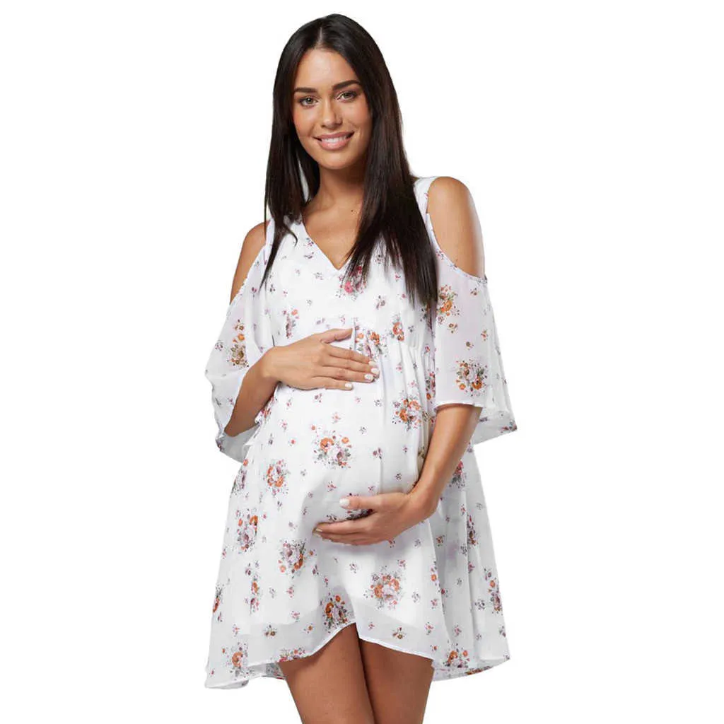 2019 Femmes Robe de grossesse Robes d'été Mini Enceinte Solide Maternité Photographie Vêtements Creux Out Robes de soirée X0902