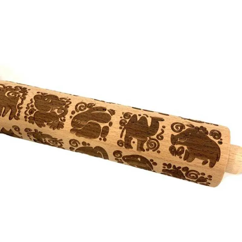 Lasergraviertes Nudelholz aus Holz mit Cartoon-Tiermuster, Nudelholz für Kinder, Keks-Nudelholz, Küchenutensilien 211008