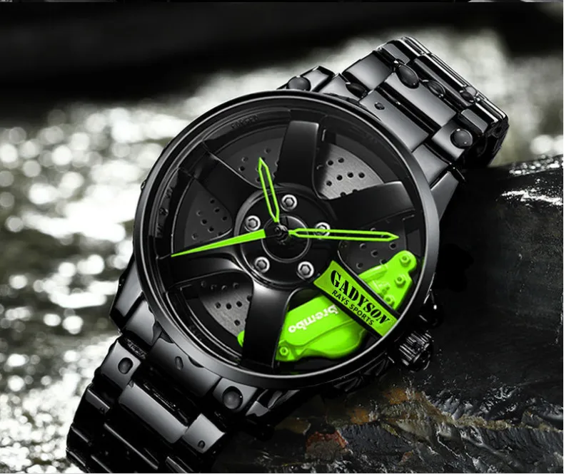 Zielone ręce Unikalne design kwarc zegarek o średnicy 40 mm Style koła męskie zegarki dla chłopców Lokomotywa Lokomotywa Kreatywna ręka na rękę 3446