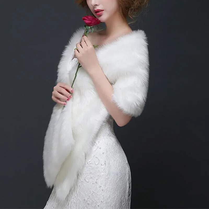 Schals Elegante Lange Haare Kunstpelz Hochzeit Schal Stolen Wraps Cape Für Frauen Party Winter Warme Schals White258M