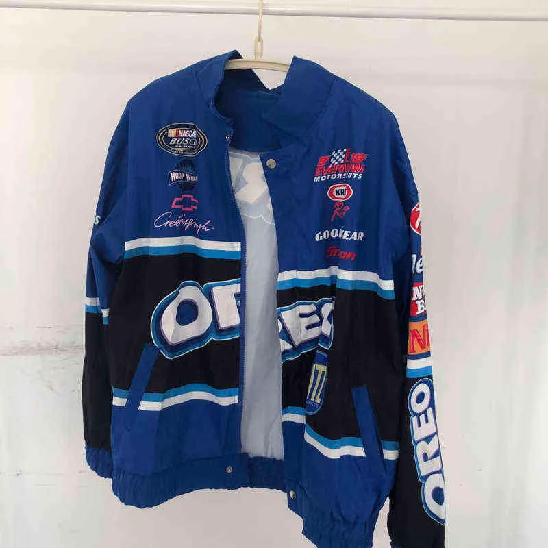 Blå Casual 3XL Baseball Jacka Sportstil Vår och Höst Tryckt brev Långärmadron Kvinnor Bomber 211029