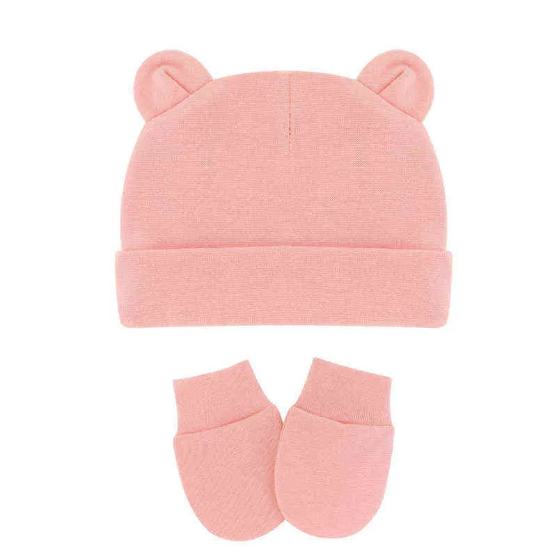 Personlig nyfödd babyhatthandskar bär öron Baby Cotton Hat Anti-Scratch Gloves Anpassade namn unisex baby hatt och vantar set