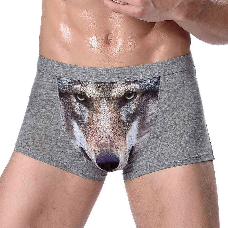 4 pçs / lote Menina dos homens Grandes Desenhos Animados Anime Homens Underwer Boxer Wolf 3Dimagem Engraçado Shorts Calções Homem Bolsa Pugilistas Masculino 4xL H1214