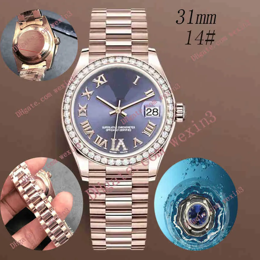 Montre femme diamant montres dames six horloge chiffres romains 31mm cadran moule bracelet présidentiel montre de luxe 2813 automatique swimm2730