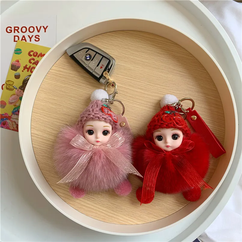 Mignon moelleux bébé poupée filles porte-clés pompon réel Rex lapin boule de fourrure porte-clés voiture porte-clés femmes sac pendentif breloque bijoux