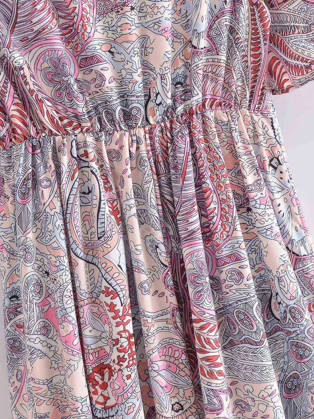 Женщины Летнее платье Прибытие с коротким рукавом Paisley Prints Современная леди Винтаж Sundress 210602