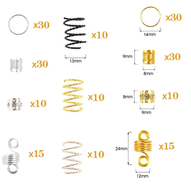 200 Stuks Sieraden Legering Dreadlocks Kralen Metalen Manchetten Gouden Zilveren Ringen Clips Haardecoratie voor Gehaakte Vlecht