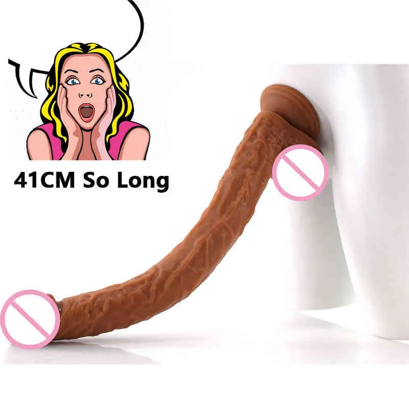Nxy dildos dongs luuk 41cm super lång hud känner realistisk penis mjuk sexig stor dildo kvinnlig masturbator silikon sug cup dildosex leksak 0108