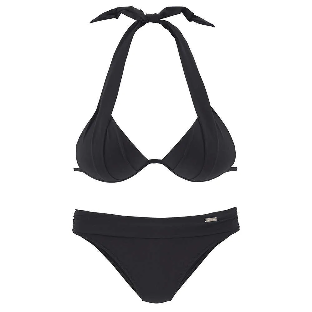 Sexy Bikinis Halter Maillots De Bain Femmes Bikini Ensemble Deux Pièces Push Up Triangle Maillot De Bain Noir Retour Cravate Fermeture D'été S ~ XL 210702