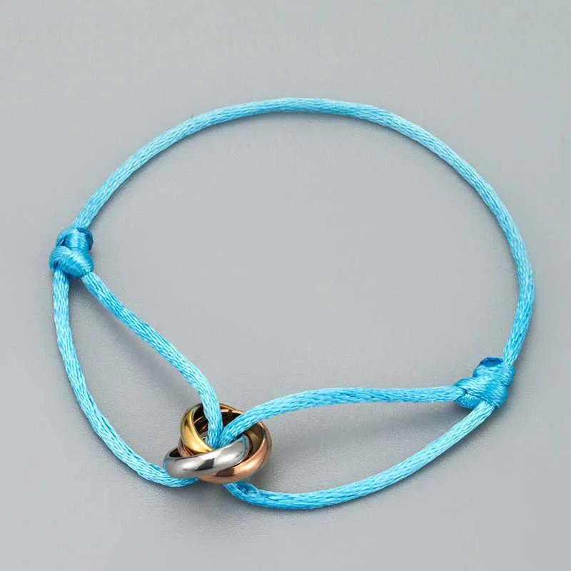 Zlxgirl bracelet en acier inoxydable de haute qualité 3 boucles en métal ruban à lacets chaîne bracelet en soie chaîne fait à la main bracelet H090226V