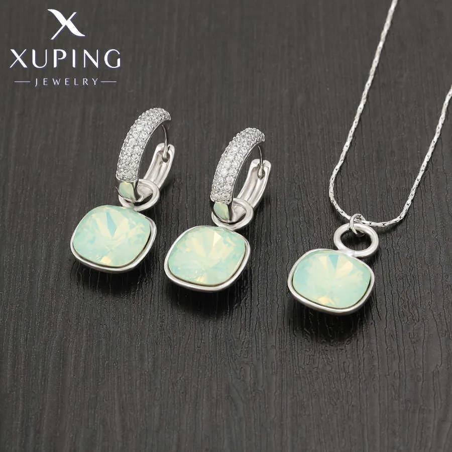 Xuping smycken Populära nya designkristaller Smycken med halsband och örhängen för kvinnor Tjejgåva H1022