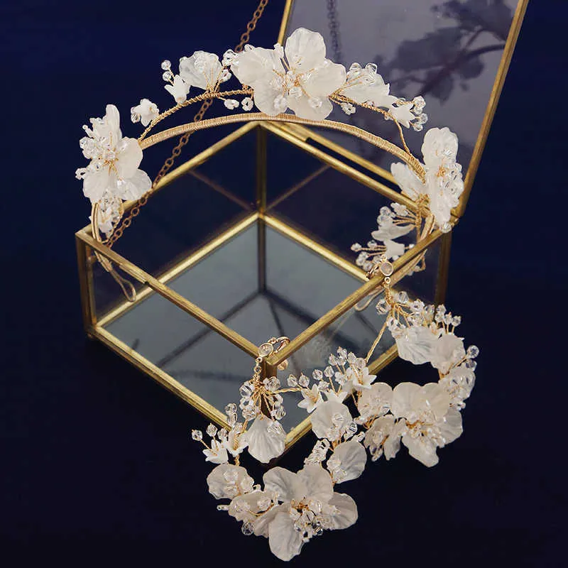 European Gold Shell Casamento Tiaras Coroas Conjunto de Flor Nupcial Headpiece Noivas Acessórios De Cabelo De Noite Jóias X0625