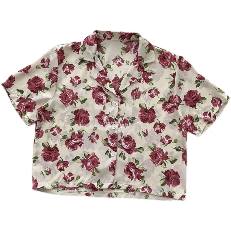 Кимутомо шикарный стиль Японии стиль ретро цветочная блузка женский с коротким рукавом одиночные погружные летние мода одежда дамы повседневная топ 210521