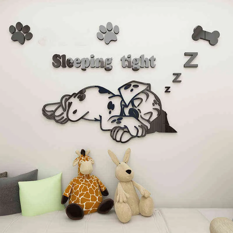 Bricolage dessin animé chien autocollant mural mignon Pet dalmatiens pour chambre d'enfants décoratif acrylique autocollants irror papier peint 211112