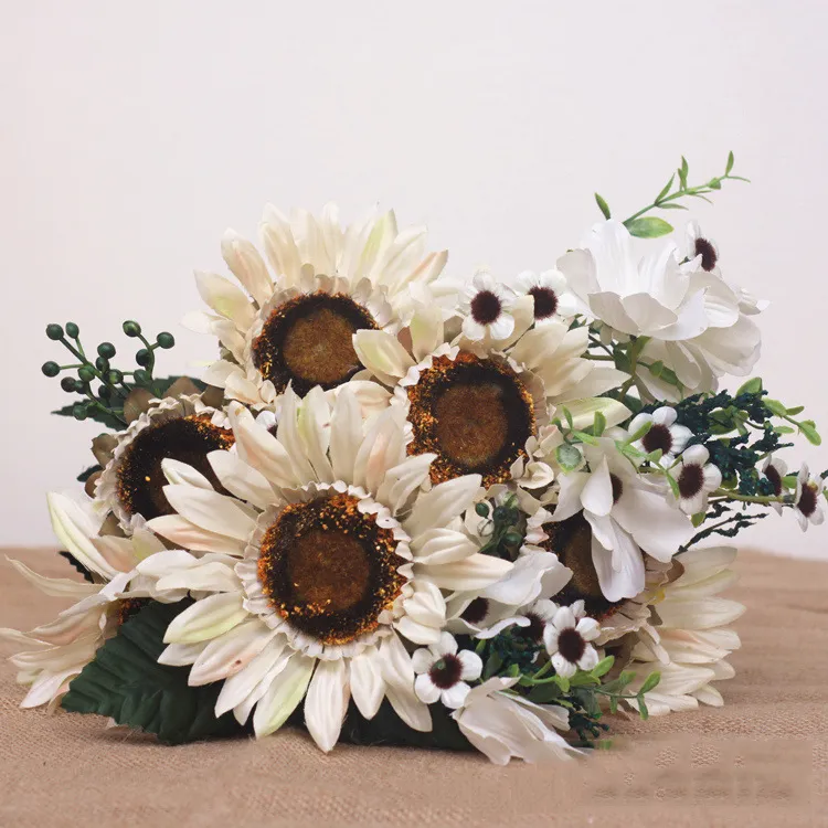 Bouquet di girasoli artificiali Matrimonio Sposa con fiore di seta Casa Soggiorno Decorazione Fiori finti Fotografia Puntelli
