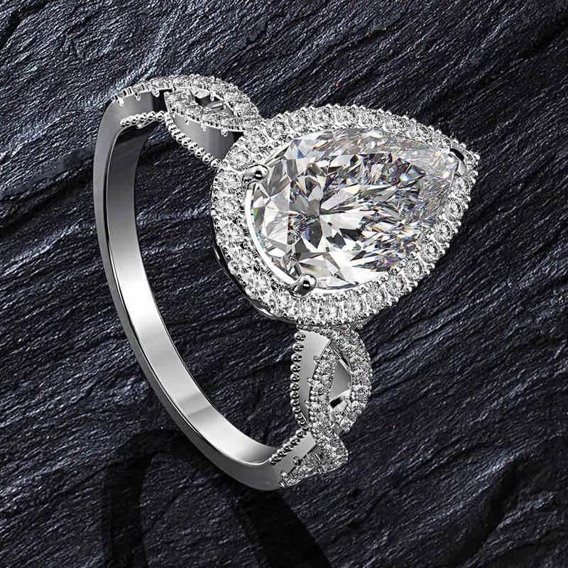Oevas Luxury 100％925スターリングシルバー6 CT PEARが作成Moissanite Gemstone結婚式の婚約指輪ファインジュエリーギフト卸売