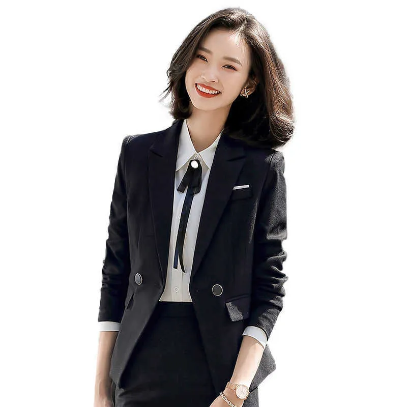 Ladies High Quality Interview Workwear spring and autumn casual women's blazer jacket Casual office suit pants Slim skirt 210527