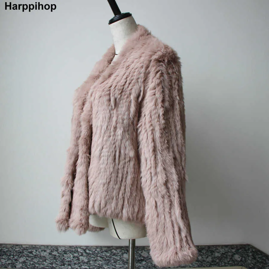 Cappotto di pelliccia reale delle donne di autunno di inverno Cappotto di cappotti di coniglio lavorato a maglia femminile Casual Spessore Cappotto sottile di modo caldo Abbigliamento 210910