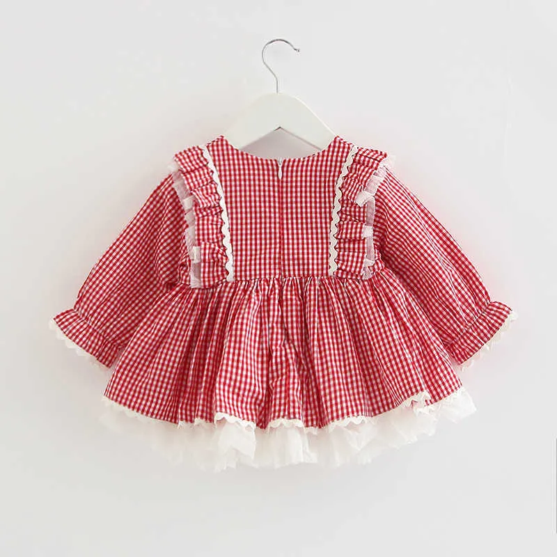 Spanish Girl Dress Toddler Boutique Red Plaid Baby Girls Long Sleeve Cotton Frocks Spring Summer Spain Clothes 210615