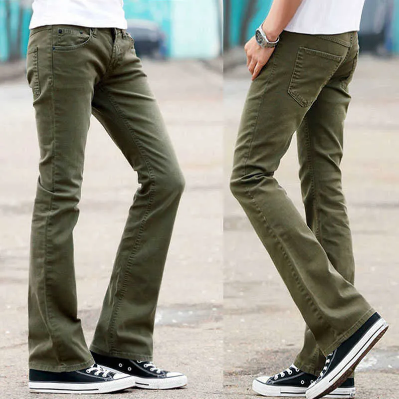 Pantalon en jean évasé pour hommes de style taille haute pantalon long vert noir 210715